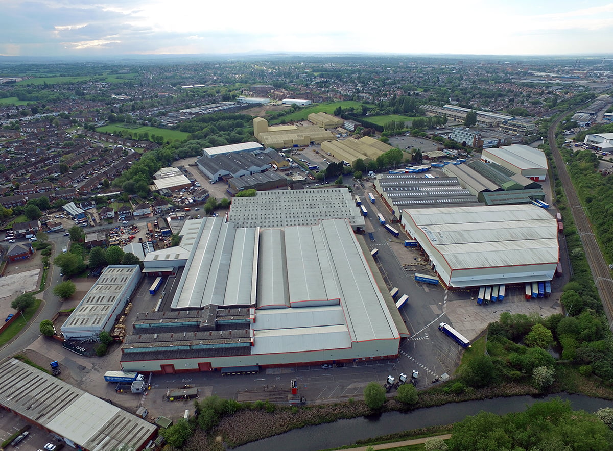 Aerial shot of Spring Road logistics park in Ettingshall